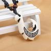 Black Cotton Cord Beaded Maori White Tribal Fish Hook Handmade DIY Jewelry Pendant Necklace