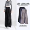 Женские черные брюки-джоггеры карго в американском стиле - Осень 2025, Маленький размер, Крутой дизайн с широкими штанинами.