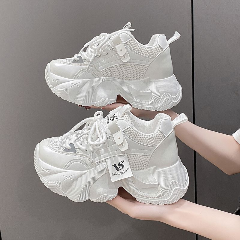 Туфли папы для девочки 2025 Осень Новые Сетчатые Дышащие Спортивные Повседневные Туфли Модные Универсальные На толстой подошве С внутренней платформой Женская обувь