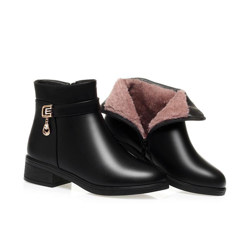 Теплые хлопковые туфли женские зимние флисовые на боковой молнии на толстой подошве короткие ботинки повседневные с круглым носком на плоской подошве