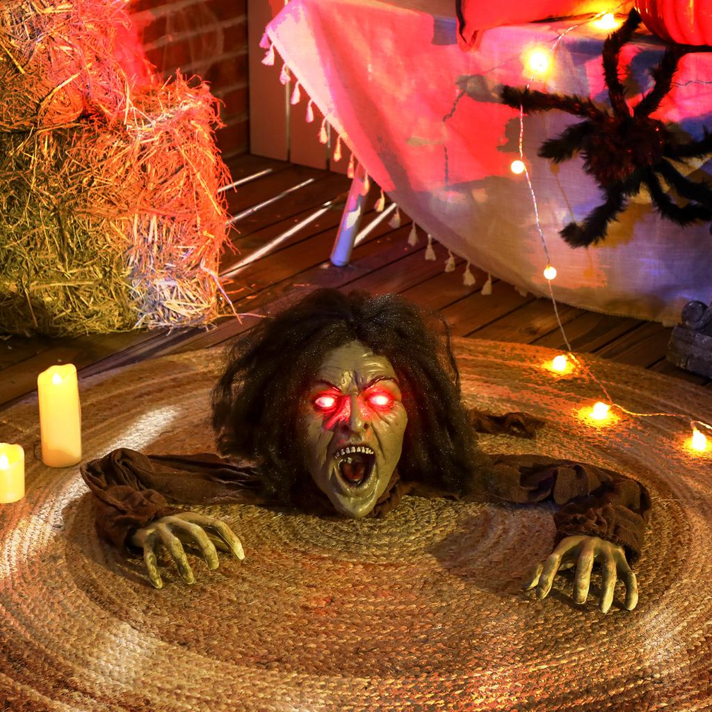 Crawling zombie decoration for Halloween, sounds, lights, battery operated
