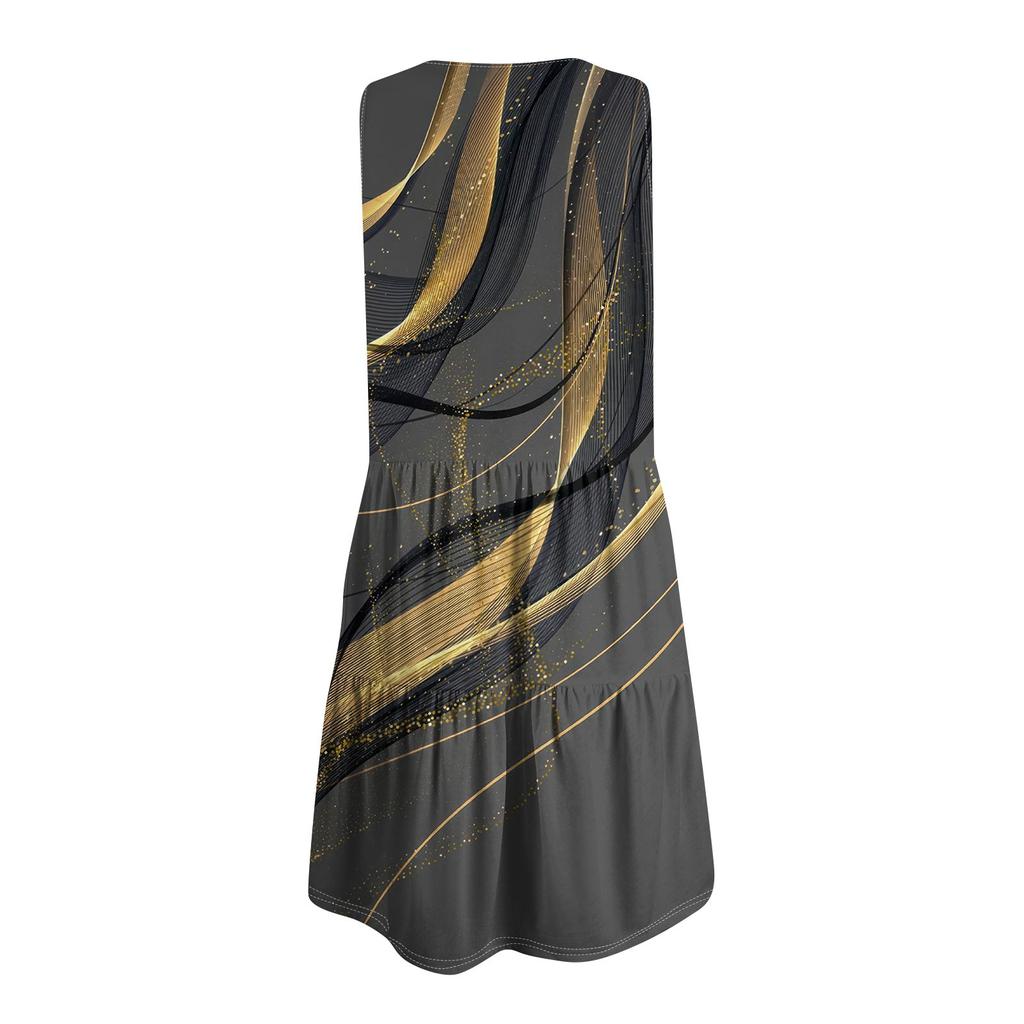 Женские летние модные повседневные платья с v-образным вырезом в стиле пэчворк без рукавов с принтом-жилетом