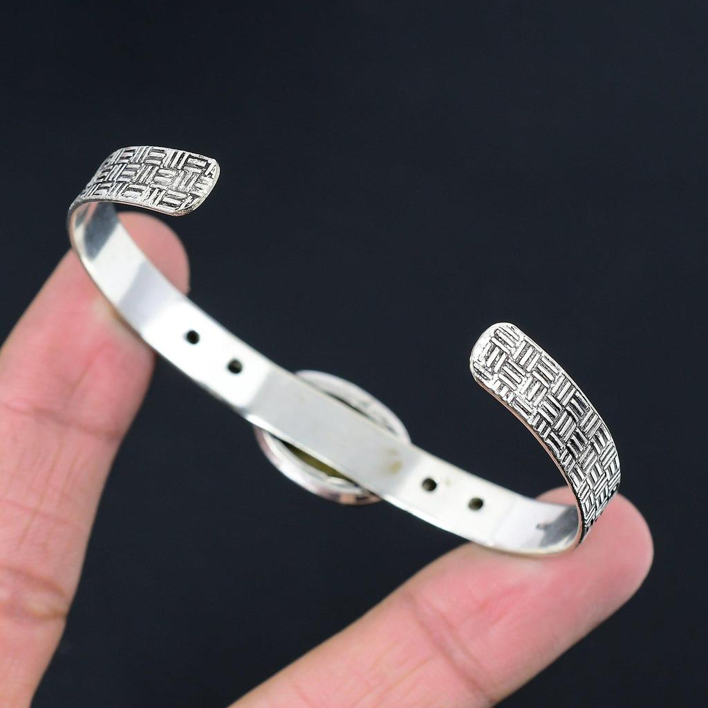 Oval Polychrome Jasper Stone Green Amethyst Sterling Silver Sister Boho Bangle