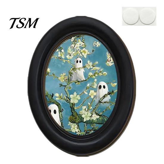 Modern Wall Art Decor Funny Ghost Halloween Art, Vintage Spooky Framed Painting, Small for Studio Cute Oval Home Bedroom Washroom Decoration