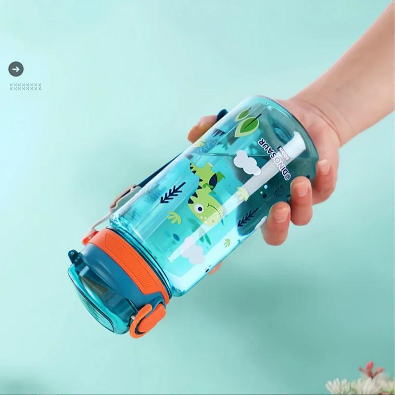 Dinosaur Water Bottle For Kids Water Sippy Cup With Silicone Straw Leakproof Plastic Water Bottles Summer Kids Water Cup