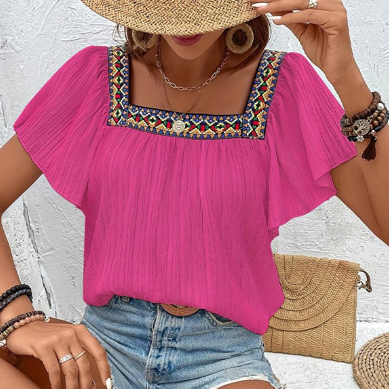 YYFS Женская мода повседневная летняя весна с коротким рукавом квадратный воротник блузки и рубашки