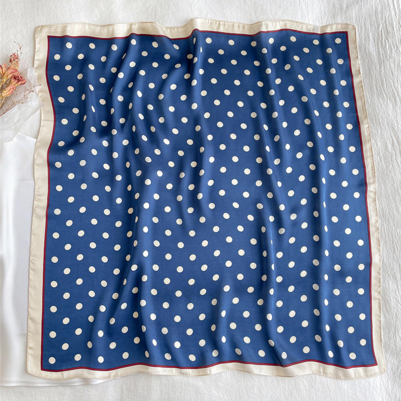 Women Lightweight Elegant Polka Dot Knotted Silk Small Square Scarf Summer Spring Elegant Neckerchief Satin Head Scarf