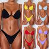 Women's Summer Fashion Sexy Solid Color V-neck Bikini Beach Swimwear
