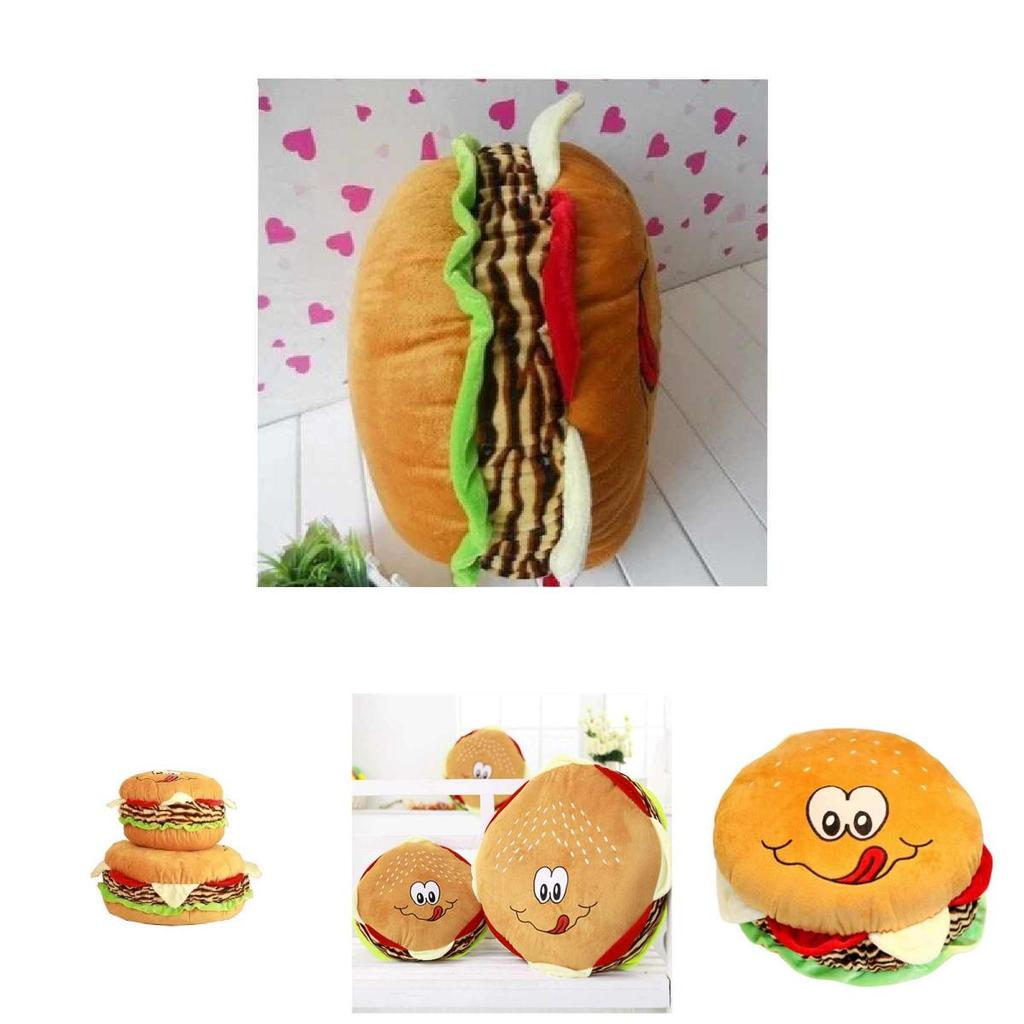 Cartoon Hamburger Plush Pillow With Short Pile Fabric For Children Lounge And Decor