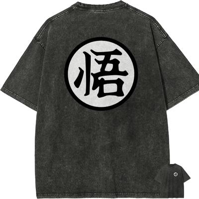 Футболка Dragon Ball Z Аниме Мужская Винтажная Кислотная Стирка Хлопок Уличная Одежда Минималистичная С Графикой