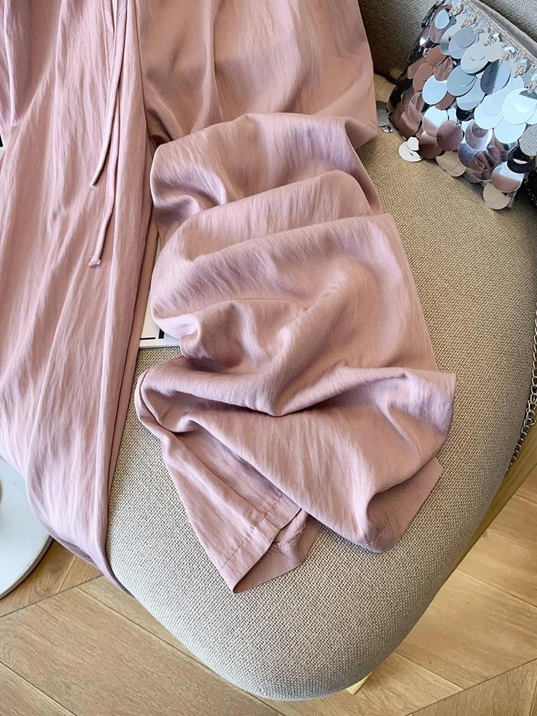 Textured Pleated Tencel Cotton Women's Cropped Wide-Leg Pants - Spring/Summer, Loose Draping Eight-Point Straight-Leg Casual Pants