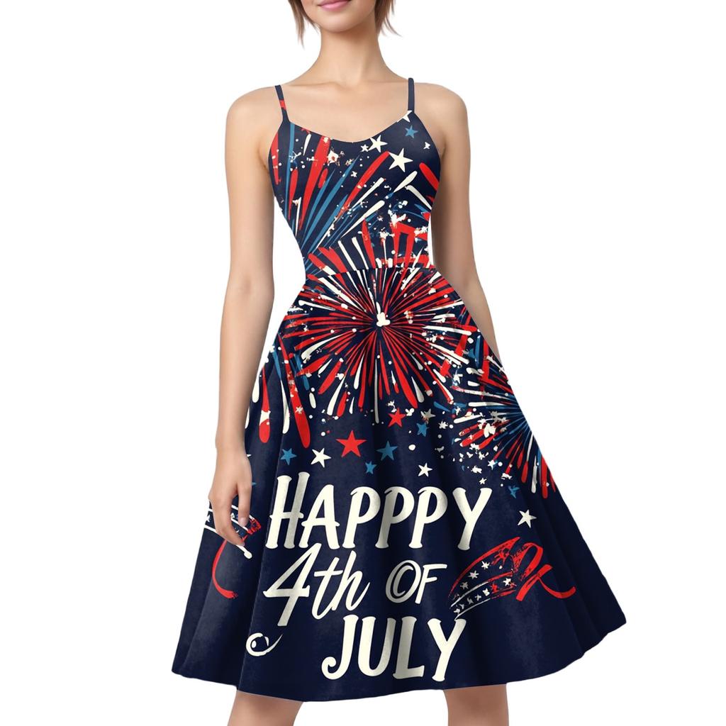 Women's Patriotic Starry Night Dress Sleeveless American Flag Design, Perfect for Celebrations & Summer Events