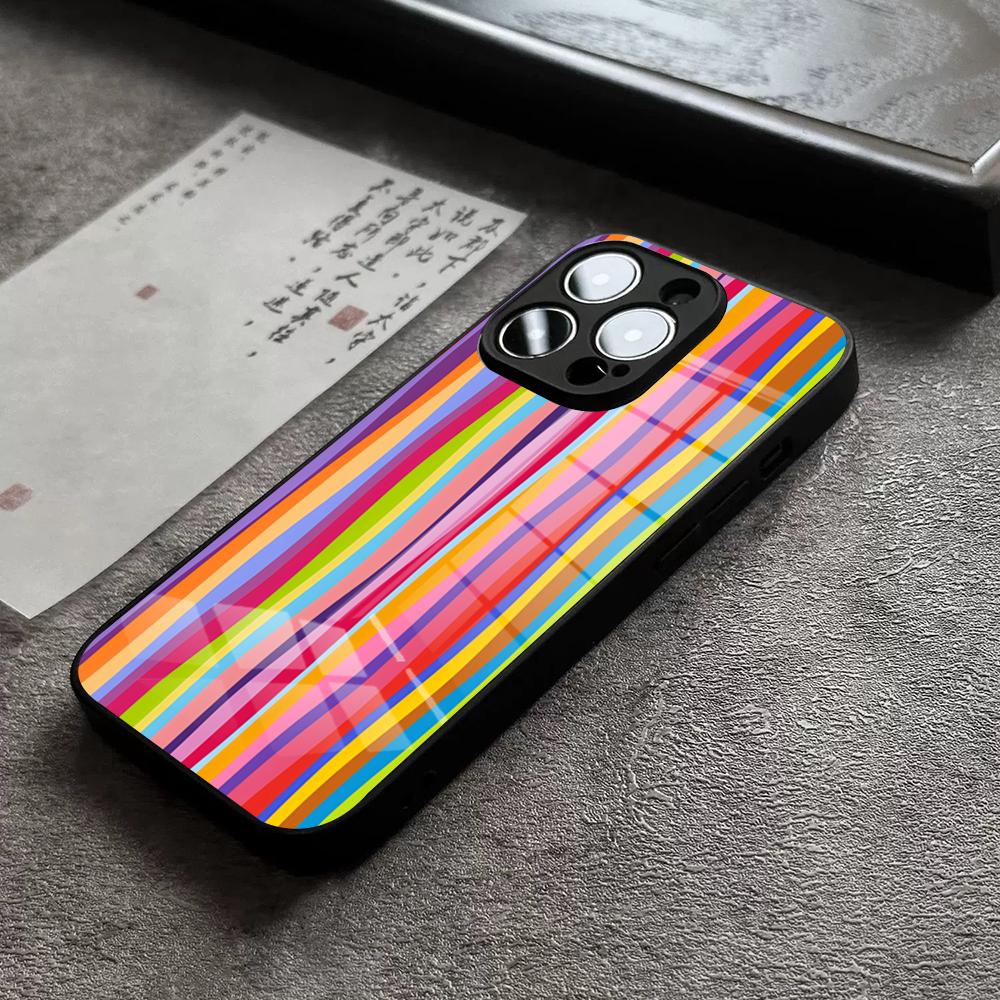 Colorful Rainbow Stripe Phone Case For IPhone 17 Pro Max 14 Pro 15 12 11 13 Mini X XR XS 16 Plus SE Glass Cover