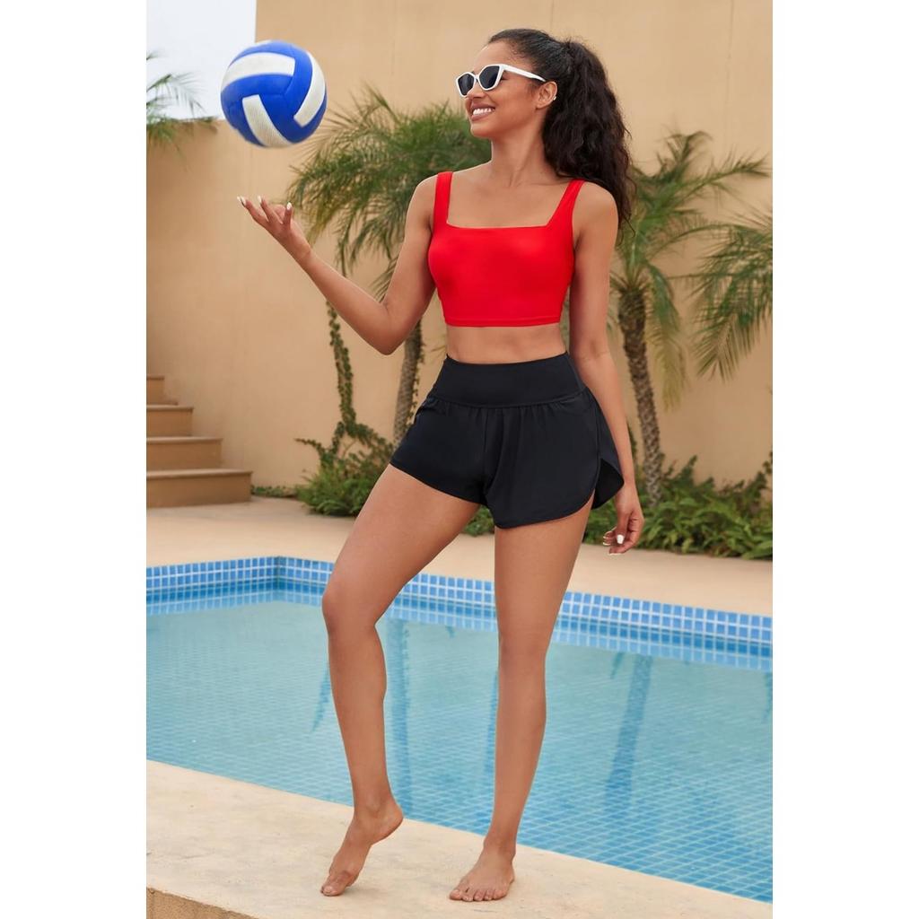 CHARMLEAKS Женский топ бикини с квадратным вырезом, быстросохнущий купальный костюм с защитой UPF 50+, только верхняя часть