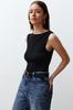 Women's Fashion New Bodysuit Black Gather Detailed Boat Neck Flexible Snap Fastener Knitted Bodysuit
