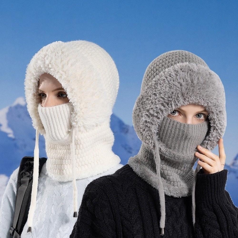 With Ties Balaclavas Hat Multi functional Mask Neck Cover Set Simple Knitted Beanies Hat Ski