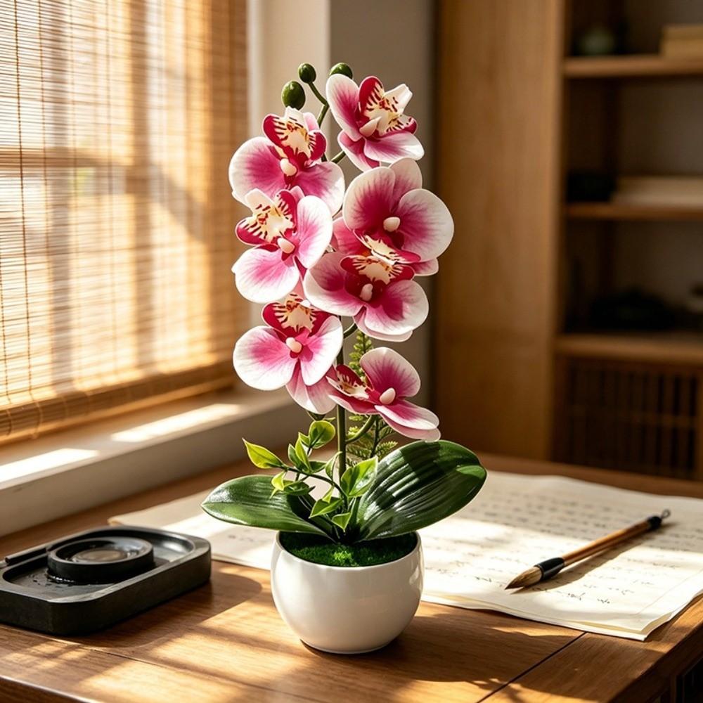 Pink Simulated Flower Butterfly Orchid Potted Artificial Faux Plants Living Room Ornaments
