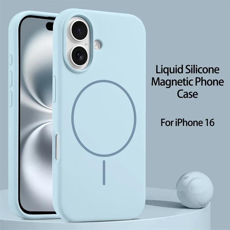 Luxury For iPhone 16 15 14 13 12 11 Pro Max Plus Liquid Silicone Case For Magsafe Magnetic Wireless Charging Soft Phone Cover