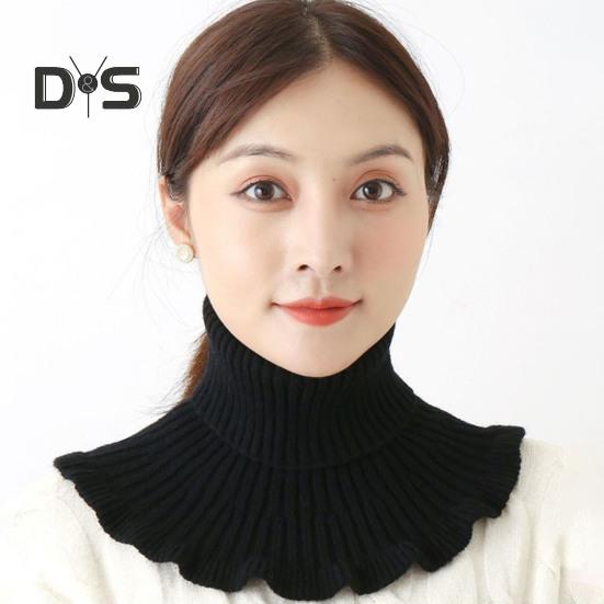 Женский искусственный шарф с высоким воротником, ребристая текстура, отделка оборками, однотонный вязаный воротник, осень-зима, утолщенный теплый искусственный воротник