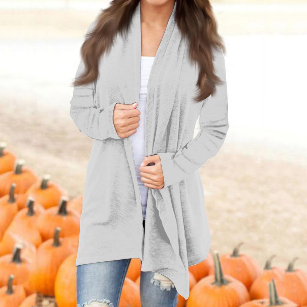 Женская модная повседневная однотонная куртка-кардиган средней длины с длинными рукавами