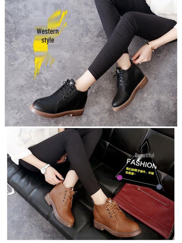 Женские ботильоны мартин в корейском стиле с боковой молнией - Низкий каблук, Низкое голенище, Размеры 41-42