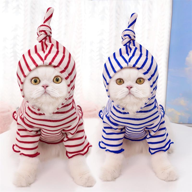 Pet Autumn and Winter Clothing, Striped Caps, Cat Bippers, Dog and Cat Clothes, Bichon Frise Dog Supplies