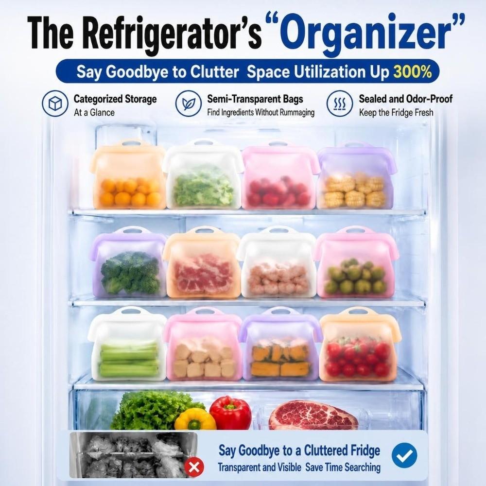 With Handle 1000ML Silicone Fresh-keeping Bag Leak-Proof Upright Freezer Bags Home Kitchen