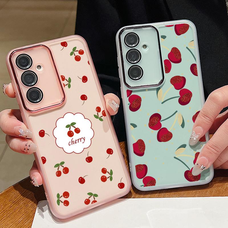Large Cherry Print Case For Samsung Galaxy S24 S21 FE S25 S24 S23 Ultra A56 A55 A54 A15 A16 A25 A35 A36 A53 Soft TPU Phone Cover