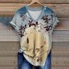 Женская мода V-образный вырез короткий рукав 3D цветочный принт футболка лето удобные спортивные топы