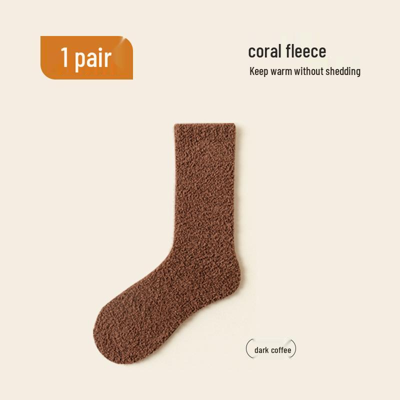 Women's Thick Coral Fleece Mid-Tube Socks: Warm, Non-Shedding, Solid Color – Perfect for Maternity and Floor Wear