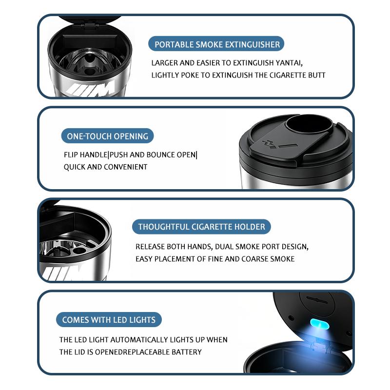 Auto Stainless Steel Ashtray Multifunctional Car Cup Holder For BMW M F10 F20 F30 F40 F15 F25 F26 F31 F49 E62 E83 E84 E111