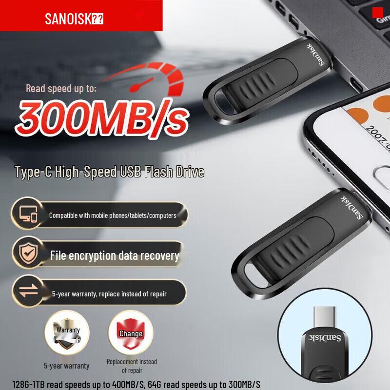 SanDisk USB-накопитель CZ480 64 ГБ Type-C USB 3.2