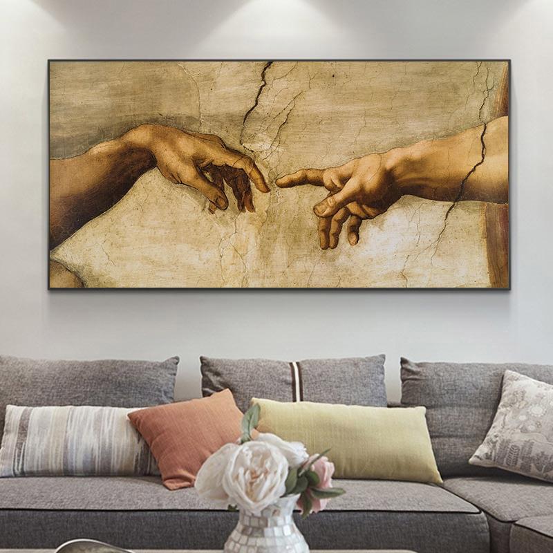 Знаменитая художественная картина на холсте «Сотворение Адама» Микеланджело, ручные постеры и принты, картины для гостиной, настенный художественный декор