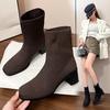 Socks Boots Women's Thick Heel Short Boots 2025 Autumn and Winter New British Style Thick Heel High Heel Martin Boots Medium Tube Knitted Boots Foreig