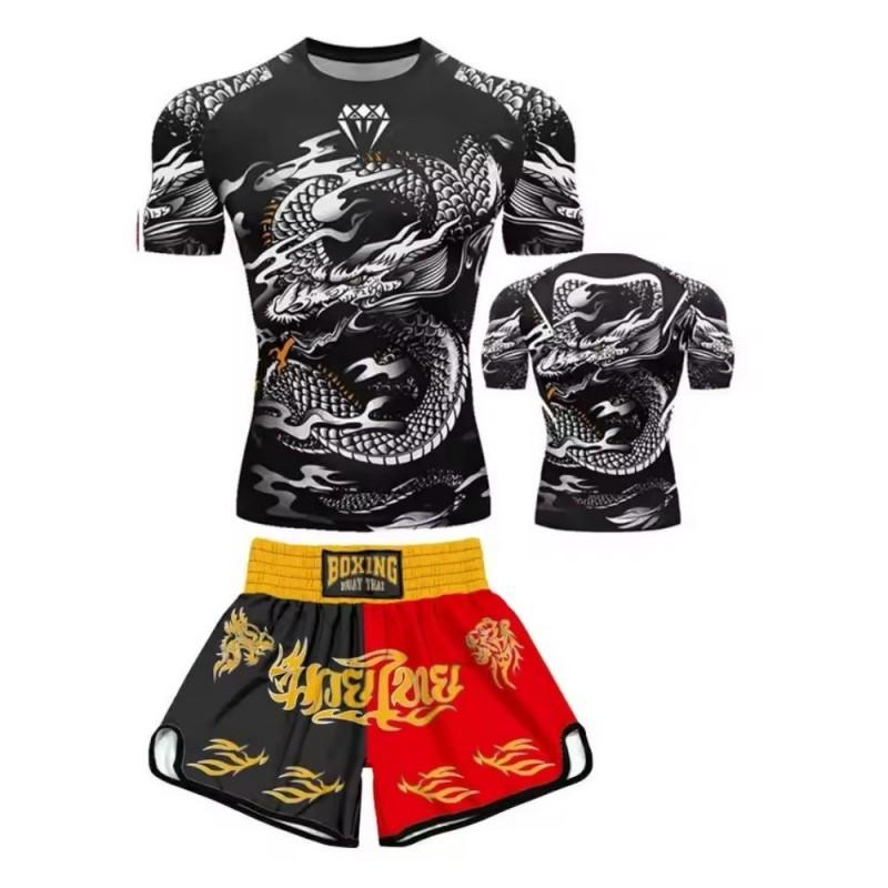MMA Boxing Short Sleeve Training Set Men Women Quick Dry Breathable Martial Arts Gym Wear