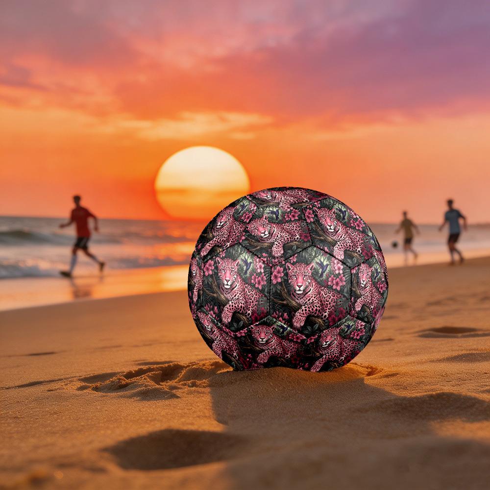 1pc Pink Leopard Jungle Theme Soccer Ball Football, Size 5, Lightweight PVC, Outdoor Training Soccer Ball,Sports Gift t61410