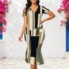 Women Plus Size V Neck Short Sleeve Gray Geometric Printed Fitted Fishtail Dress