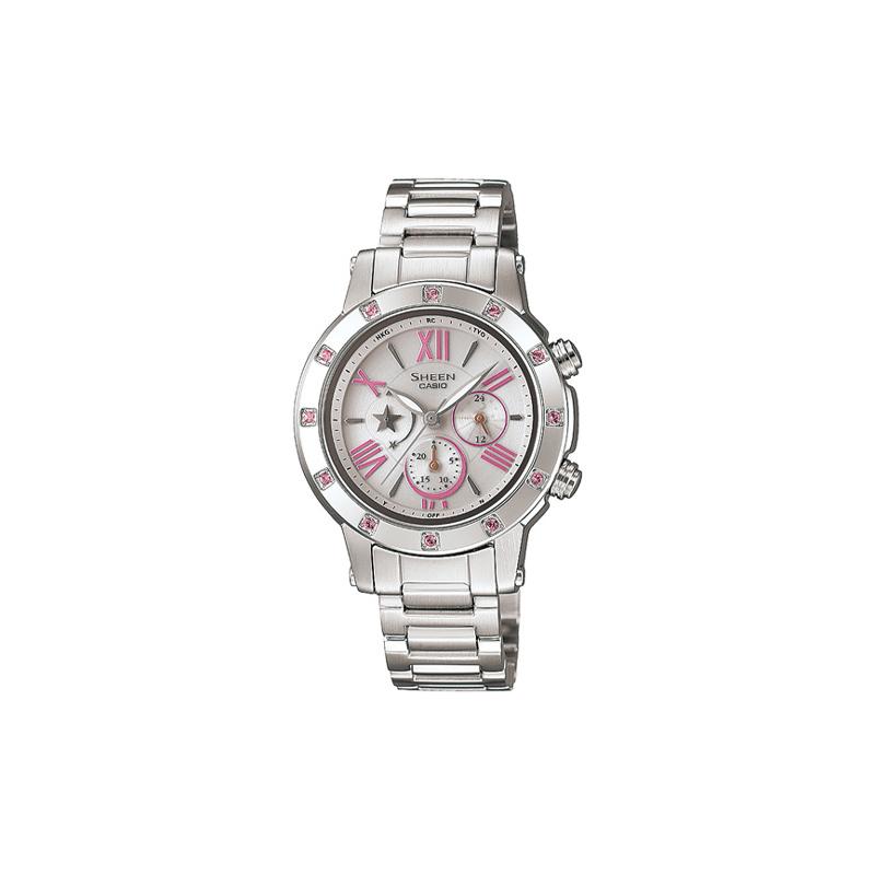 Casio SHEEN 50м водонепроницаемые солнечные кварцевые часы стальной ремешок японские и корейские часы женские часы серебристый циферблат SHN-7504D-7A