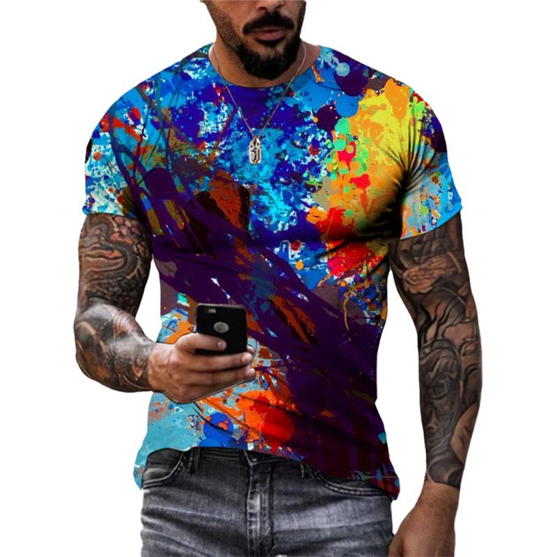 Летняя новая модная мужская футболка с цветным граффити, 3D трендовая индивидуальная футболка в стиле хип-хоп с принтом Харадзюку, футболки с круглым вырезом и короткими рукавами, топы