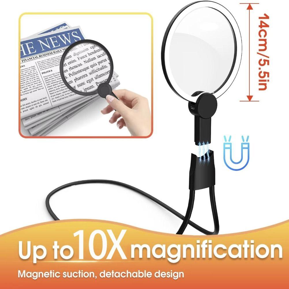3 Color LED Lights Hands Free Magnifier Hanging Neck Magnifying Glass  Electronics Repair