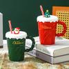 Christmas Cup with Straw Ceramic Cup with Lid with Women's Mug Santa Claus Casual Water Cup High Appearance