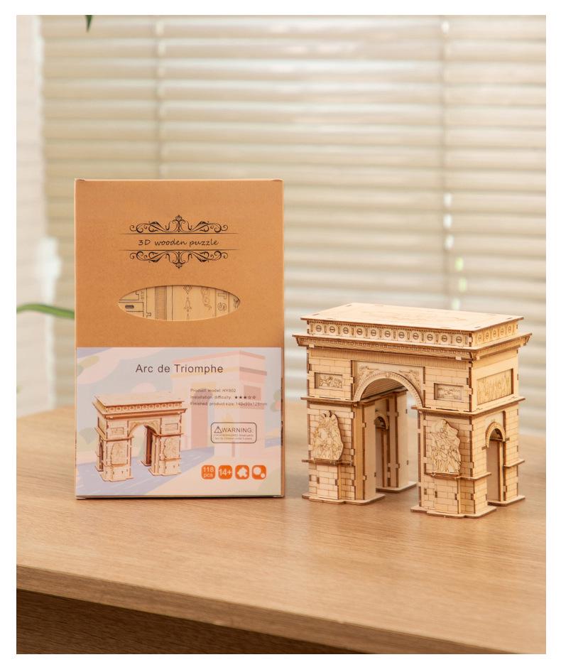 3D Wooden Puzzle Model: Eiffel Tower & Arc De Triomphe - Ancient Building Ornaments for Kids
