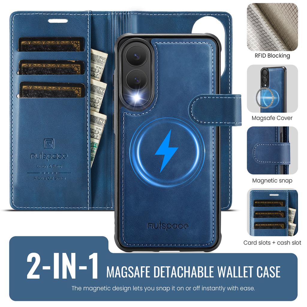 2-in-1 Magnetic Detachable Wallet Case for Samsung Galaxy S25/S25 Plus/S25 Ultra/S25 Edge - PU Leather, Card Slots, Wireless Charging, 360° Protection