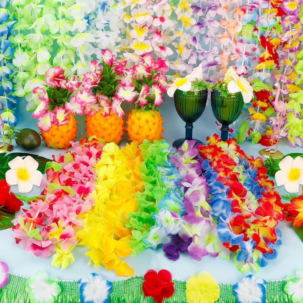 5/10Pcs Leis for Luau Hawaiian Color Decoration Silk Flower Leis Summer Beach Pool Bulk Hula Dance Party Artificial Flower Decor