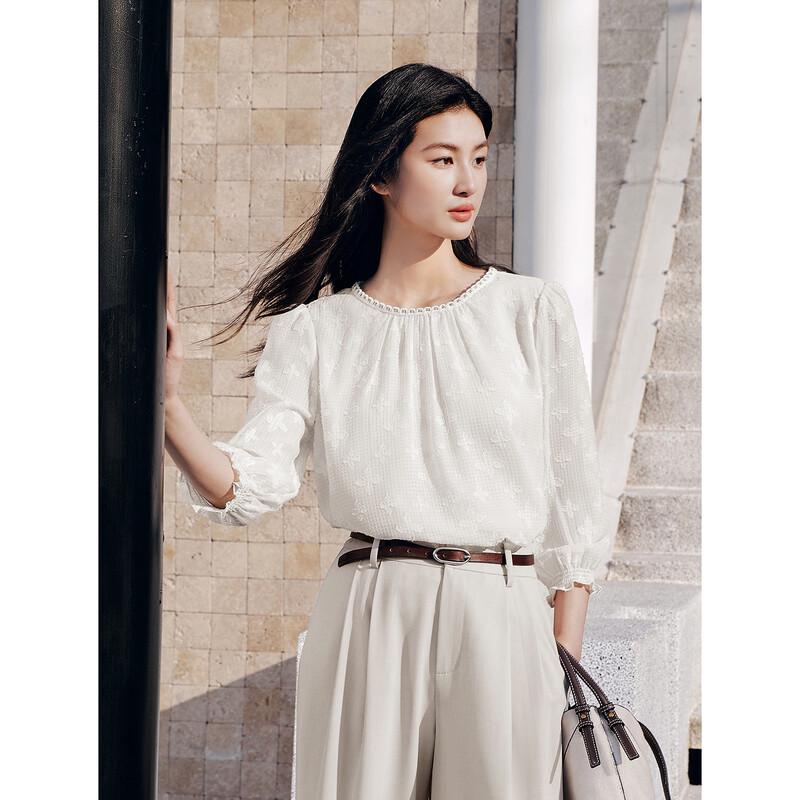 JZ Annakol Топ в французском стиле с металлическим цветочным принтом и рукавом три четверти