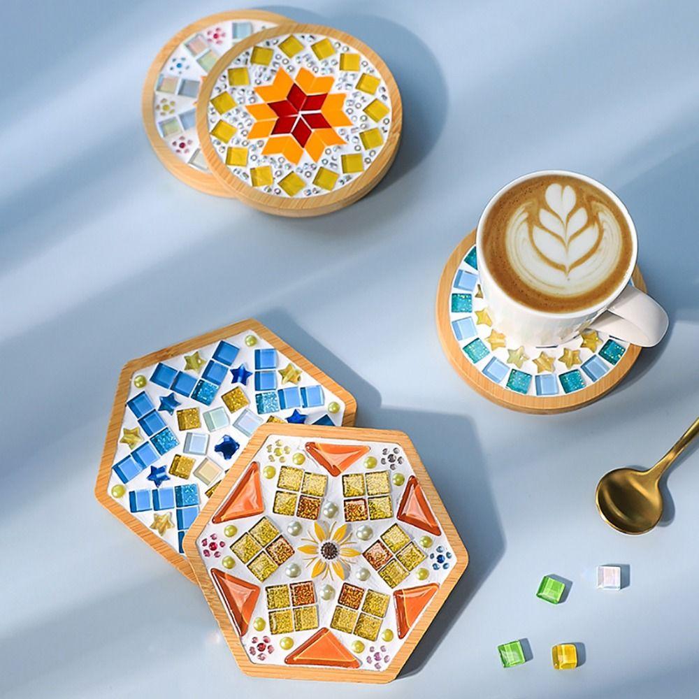 Handicraft Handmade Coaster Square Round Bamboo Pad Creative DIY Mosaic Cup Mat  Parent-Child