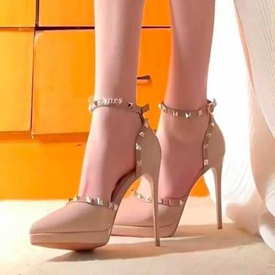 Модная женская обувь 2025 Модные туфли-лодочки на высоком каблуке с ремешком и пряжкой Новые туфли для вечеринок с заклепками Сексуальные туфли-лодочки с острым носком Бестселлер Туфли на высоком каблукеzapatos
