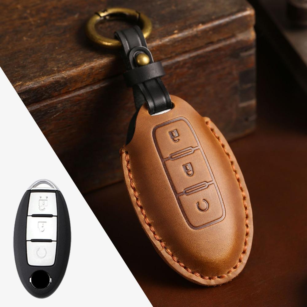 Genuine Crazy Horse Leather Key Cover Case for Nissan X Trail Qashqai Tiida Altima Sylphy Car Keys Protection