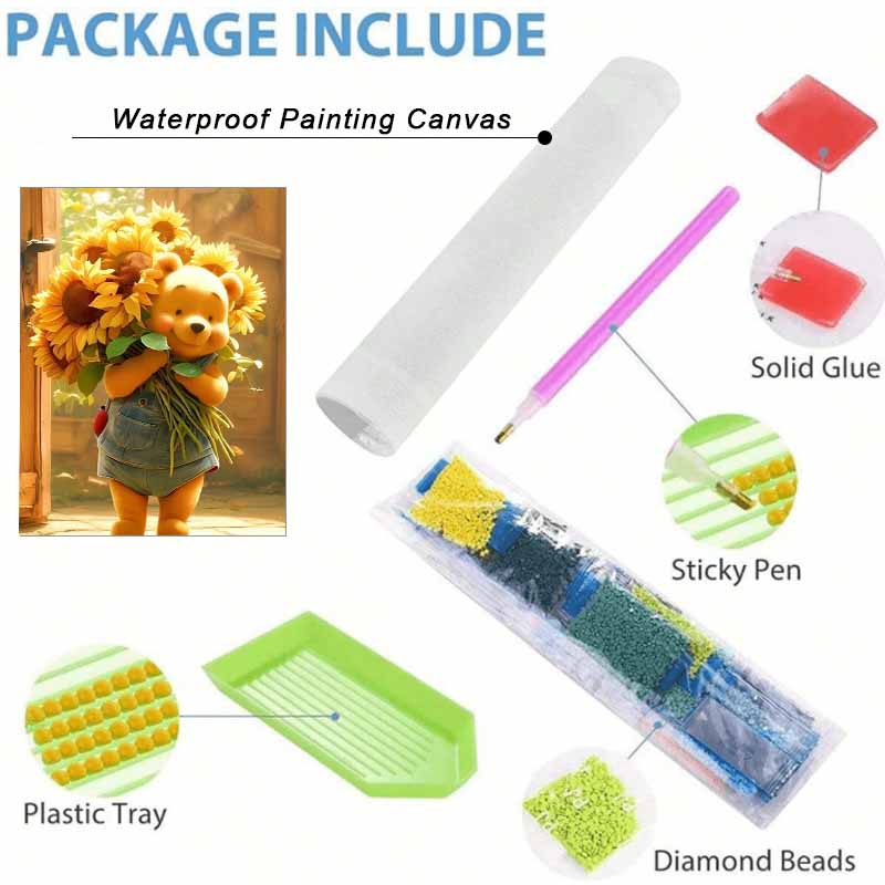Disney Diamond Art Painting Kit – Winnie the Pooh Sunflowers Sparkling Craft, Home Wall Decor, Handmade Gift