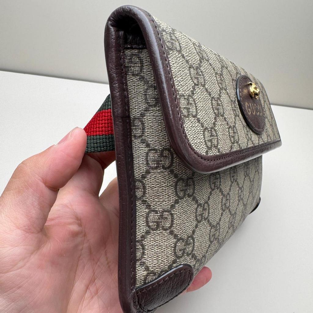 [Pre-Owned] Neo Vintage Series Gold Foil Logo Monogram Tiger Head Decorative Striped Shoulder Strap Canvas And Leather Messenger - Very Good #1JM4MRC